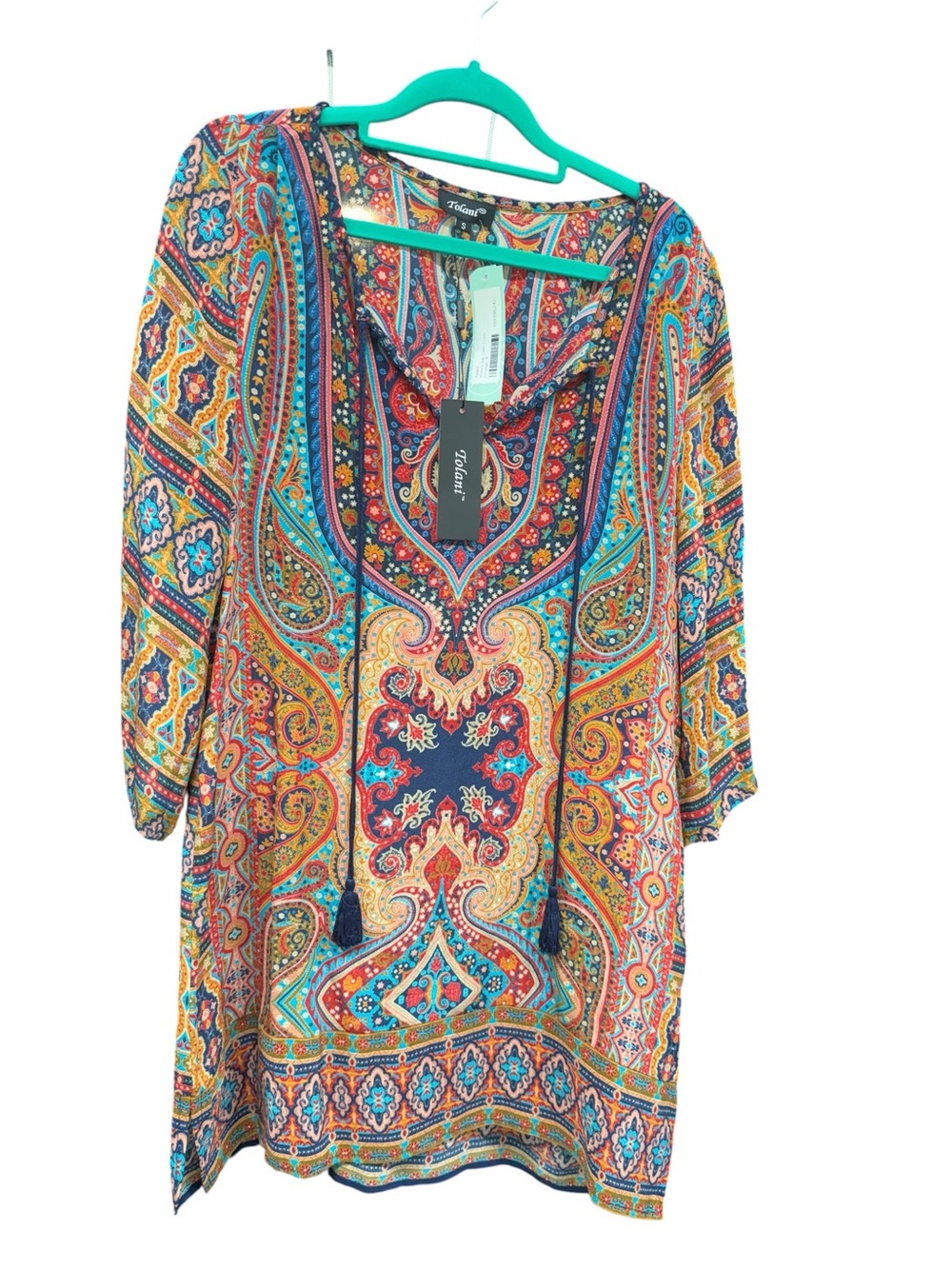 T Tolani  Multicolor Paisley Swim Tunic with Tassel Ties